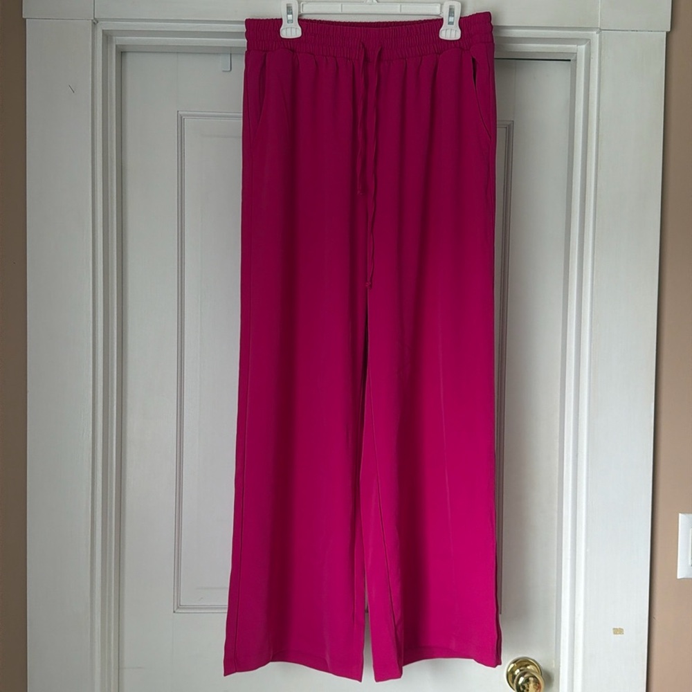 Pink wide leg elastic waist pants